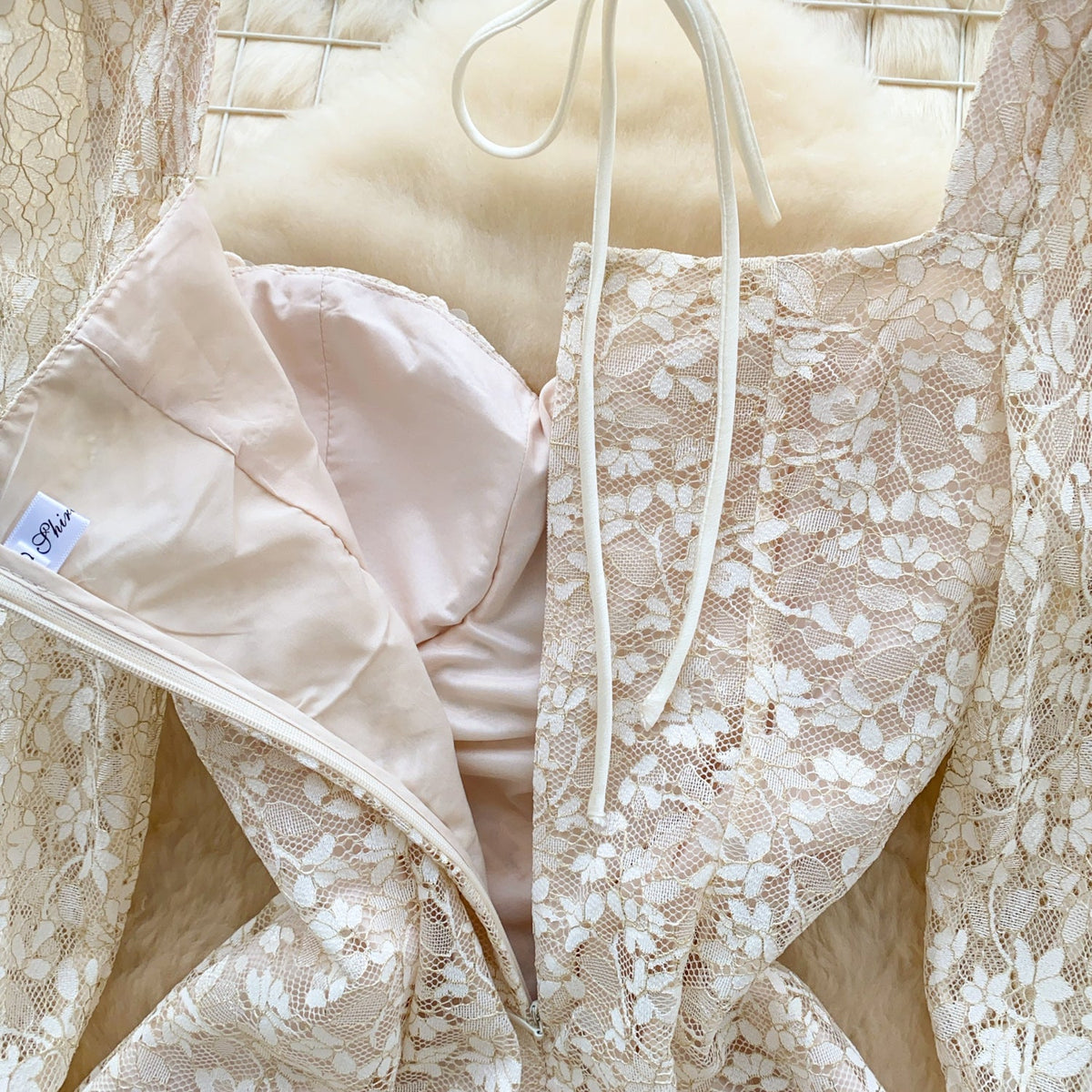 3D Floral Beaded Hollowed Lace Dress