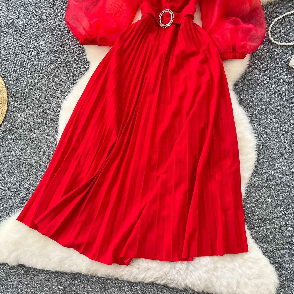 Rhinestone Studded Ruffled Mesh Dress