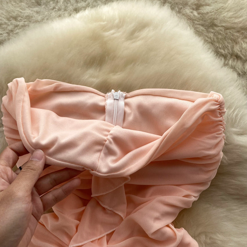 Off-shoulder Ruffled Fairy Pink Dress
