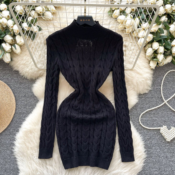 Niche Twisted Knit Backless Sweater Dress