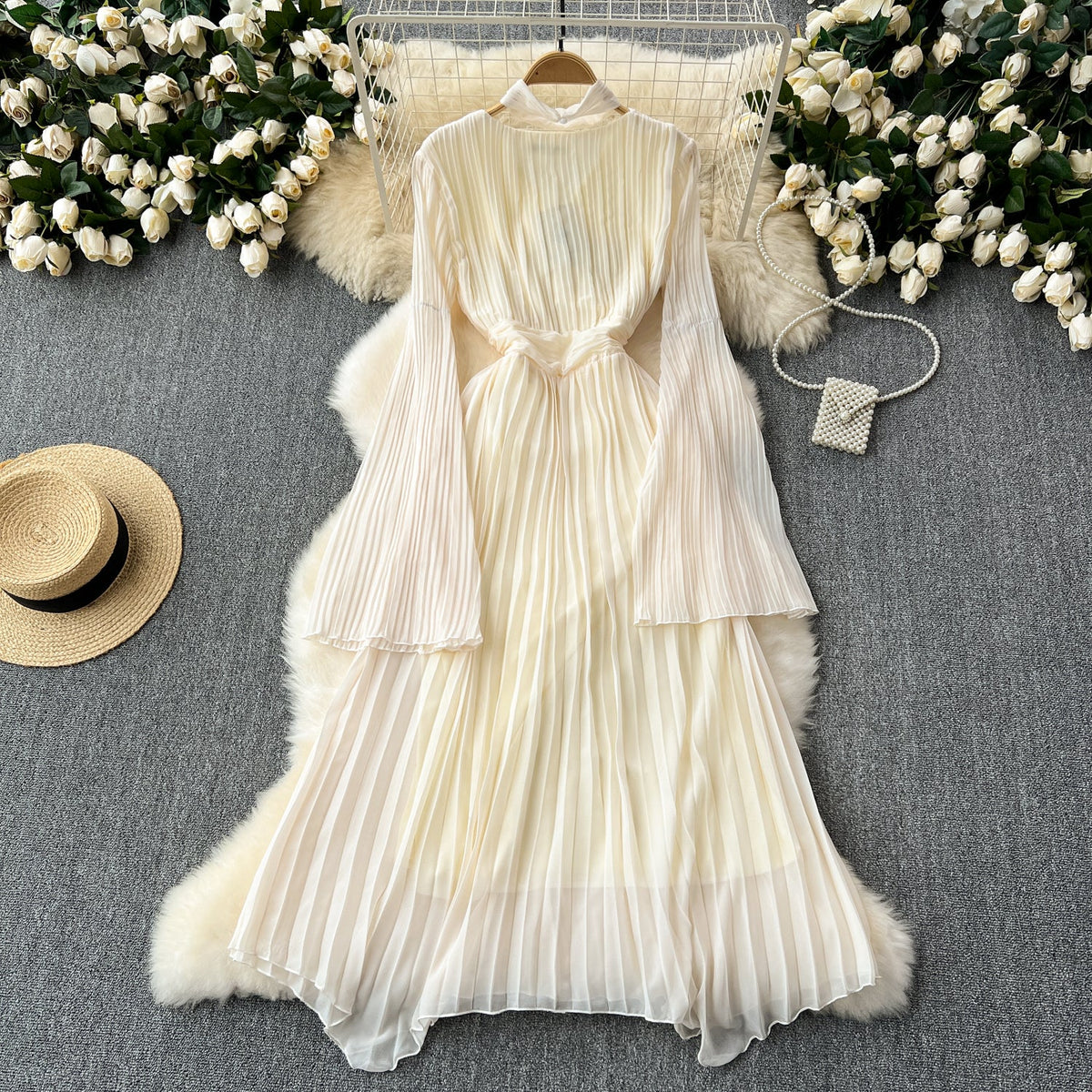 Elegant Pleated Draped Chiffon Dress