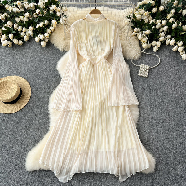 Elegant Pleated Draped Chiffon Dress