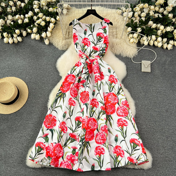 Round Collar Sleeveless Floral Dress