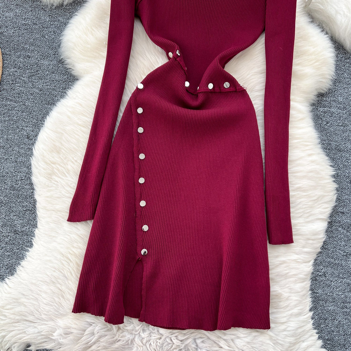 Half Turtleneck Metal Button Knitted Dress