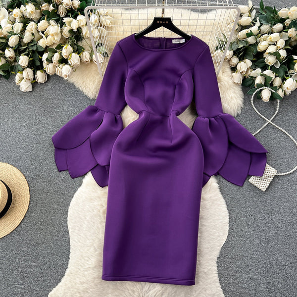 French Style Petal Flared Sleeve Dress