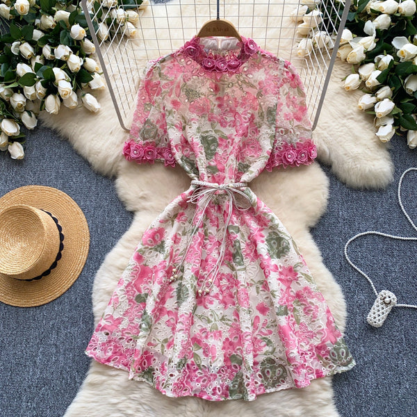 Vintage Beaded Colorful Floral Dress
