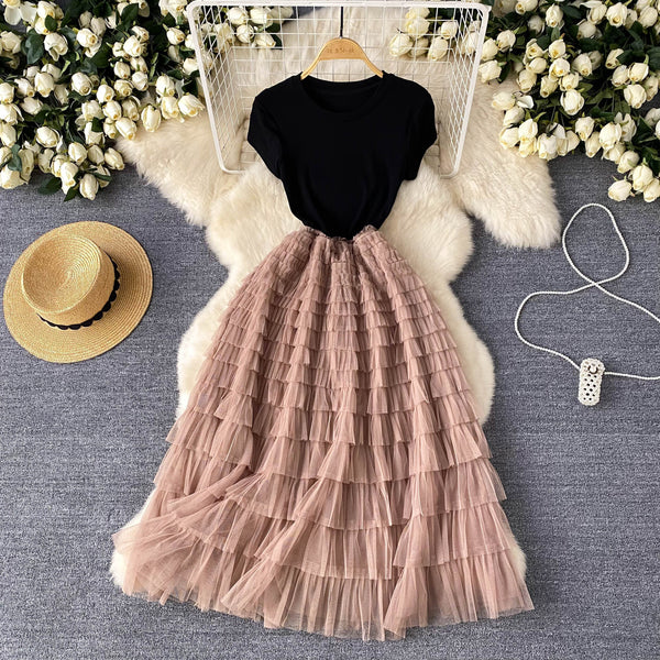 High-end Layered Mesh Patchwork Dress