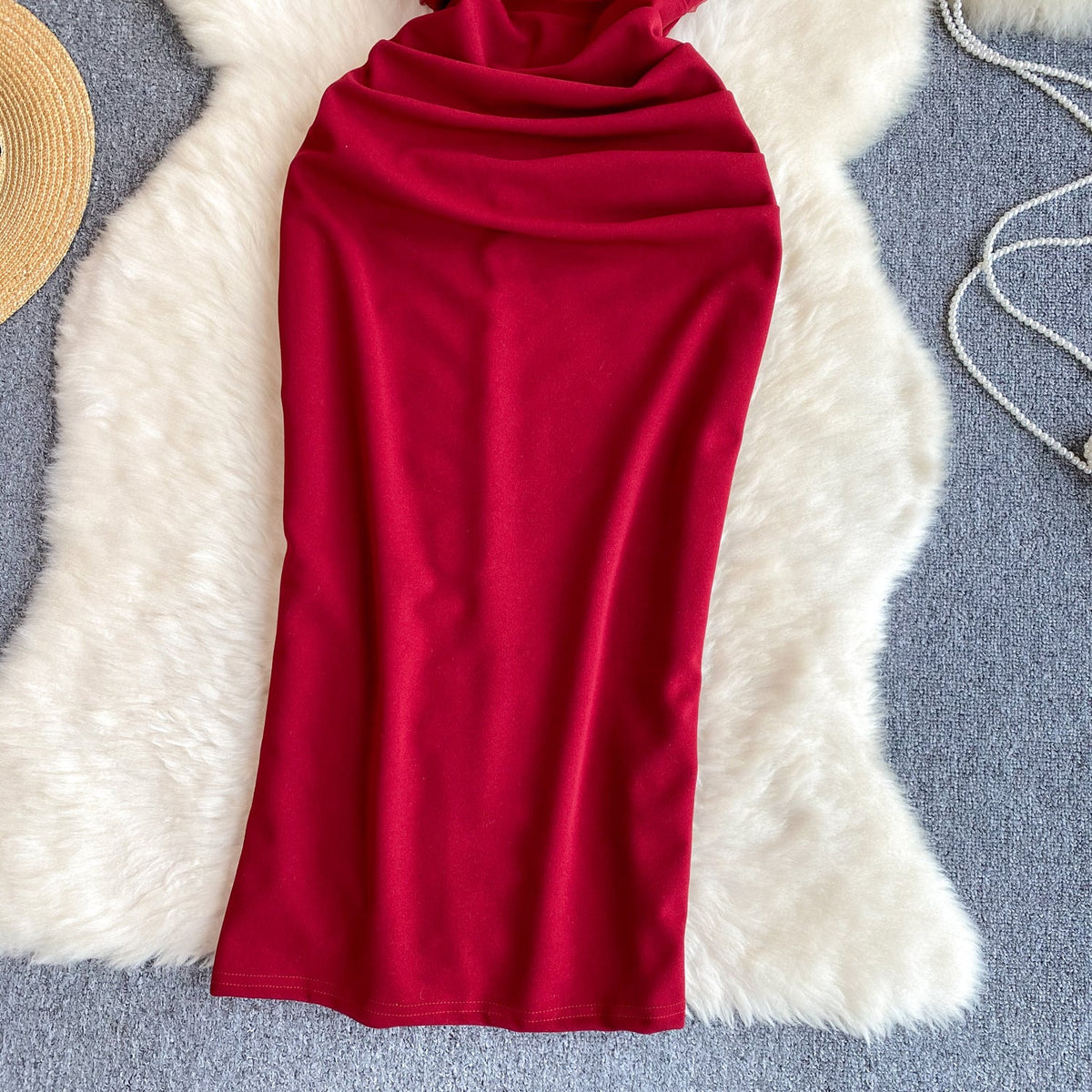 Solid Color Off-shoulder Dress with Choker