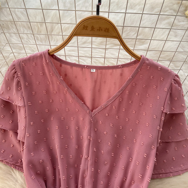 Mori Lace-up Pink Midi Dress