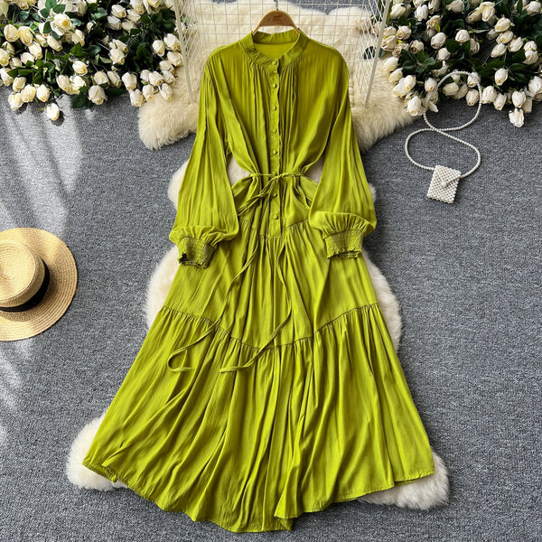 Vintage Solid Color Shirt Dress