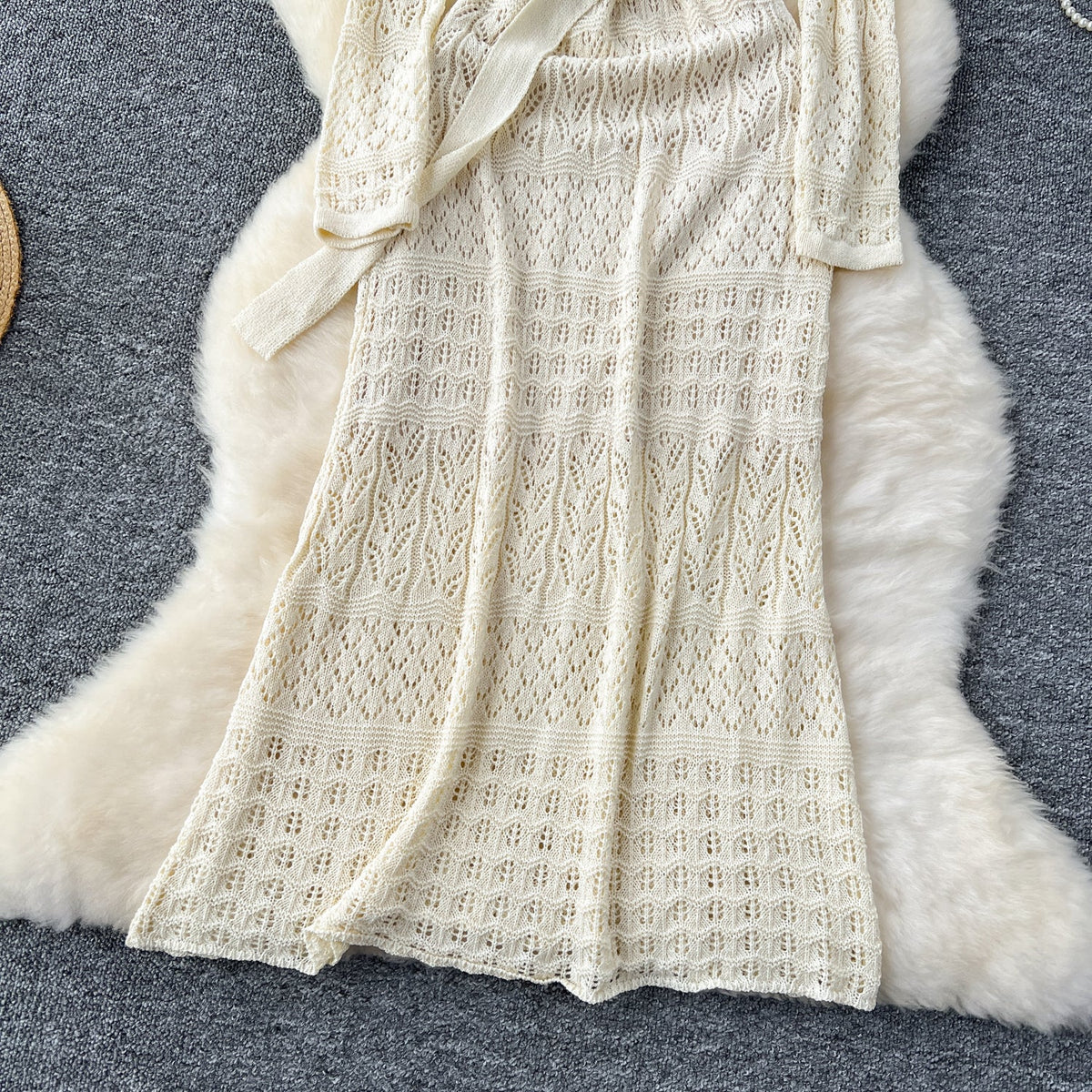 Elegant Hollowed Crochet Knitted Dress