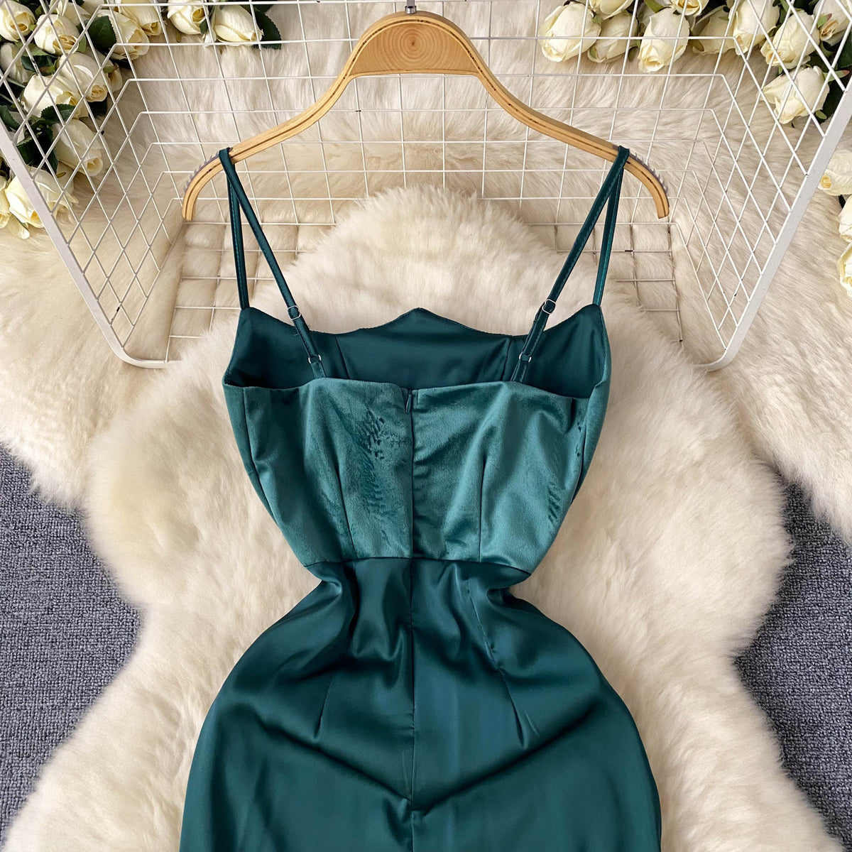 Slim-fit Fishbone Satin Slip Dress
