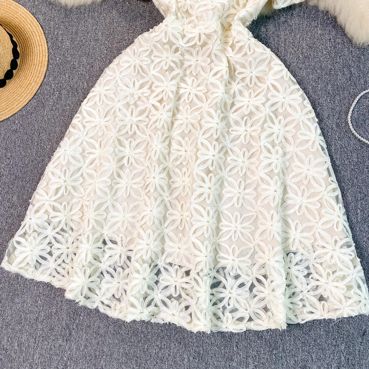 High-end Floral Embroidered White Dress