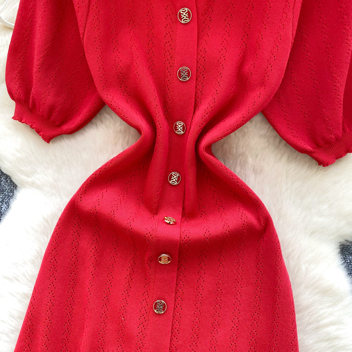 Doll Collar Single-breasted Knit Dress