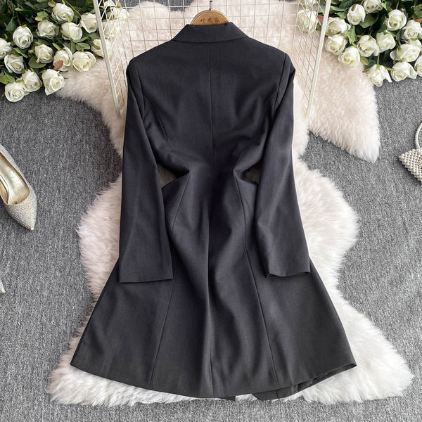 OL Outfit Pleated Black Suit Dress
