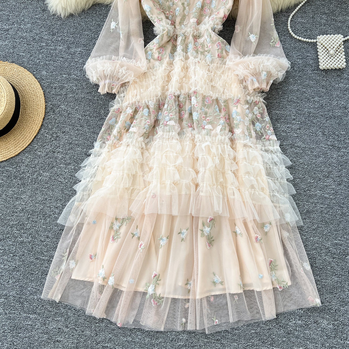 Fairy Floral Embroidered Puffy Dress