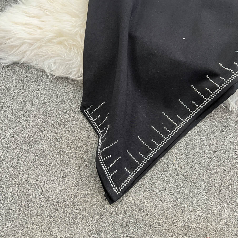 Slant Neckline Asymmetric Black Dress