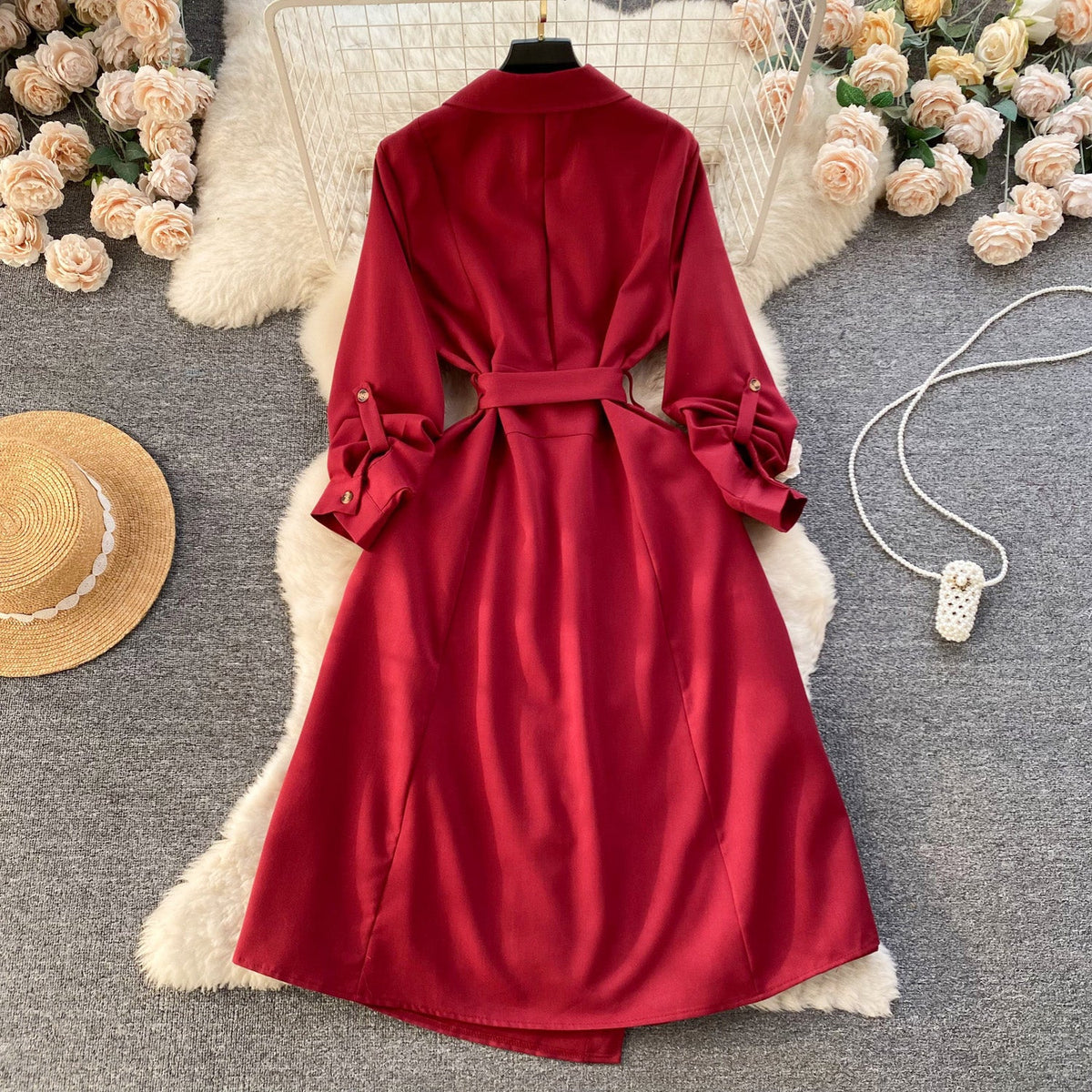 Premium Double-breasted Suit Collar Dress