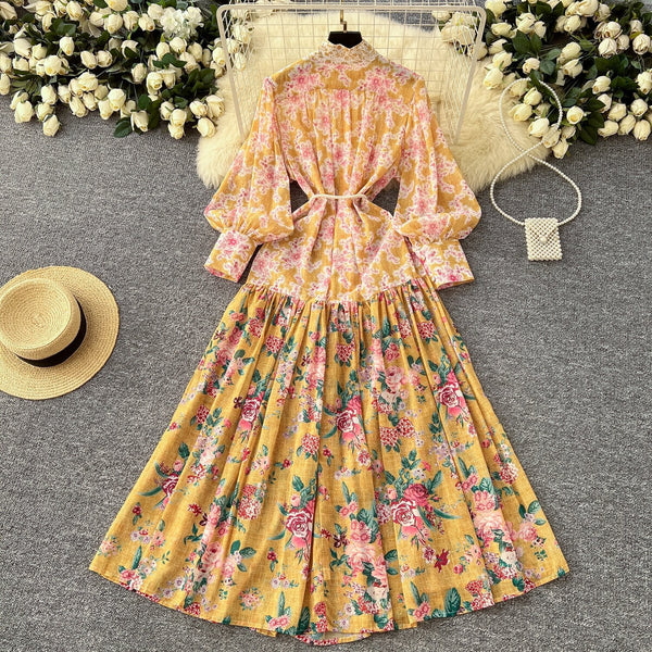 Vintage Patchwork Floral Pleated Dress