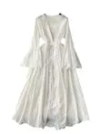 Hollowed Embroidered White Cardigan Dress