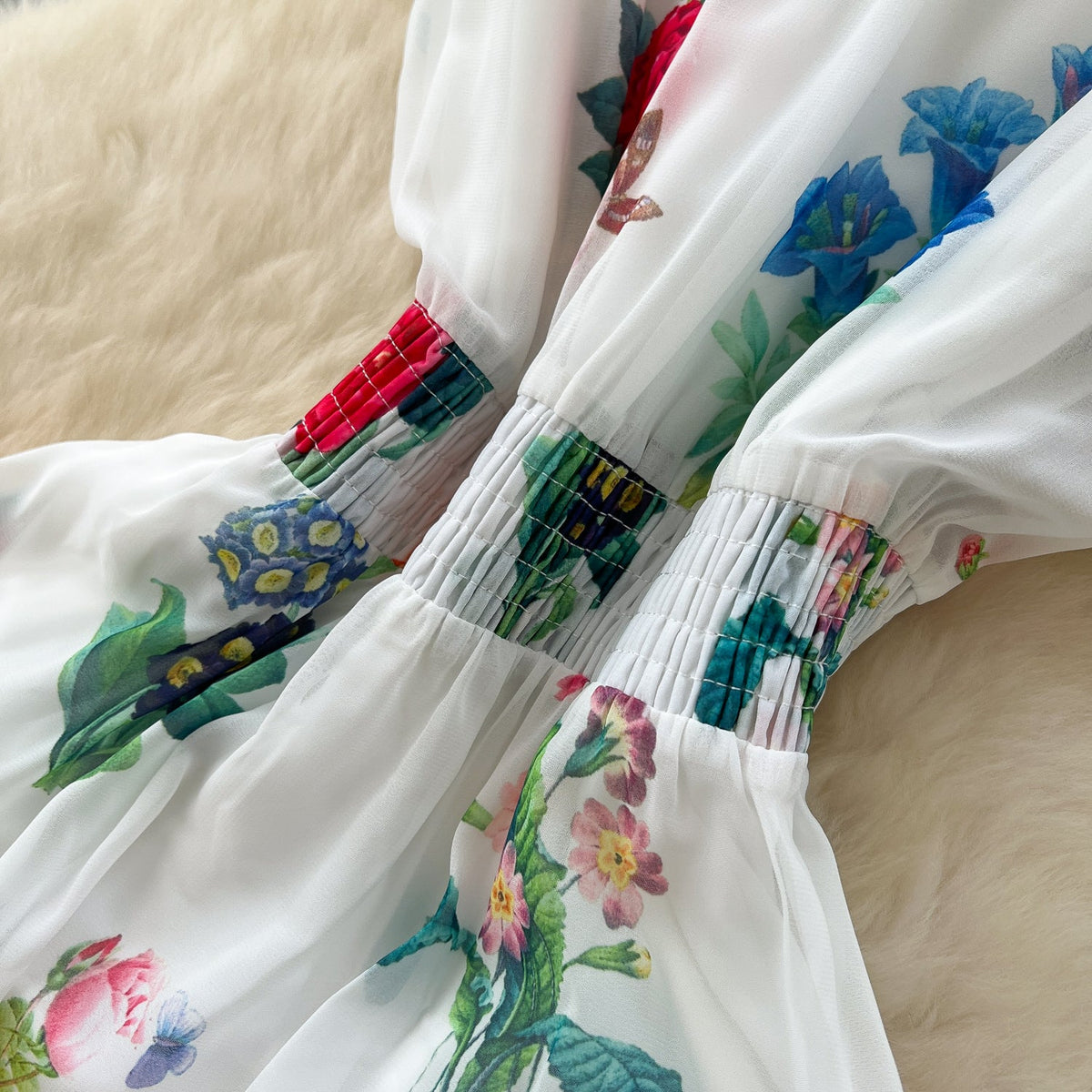 Deep V-neck Floral Chiffon Dress