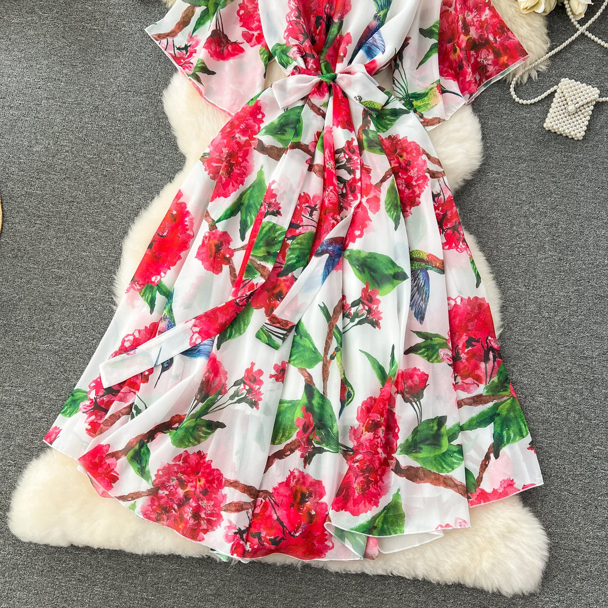 Floral Printed Loose-fit Chiffon Dress