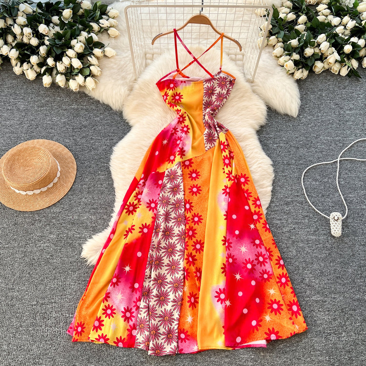 Bohemia Style Printed Halter Dress