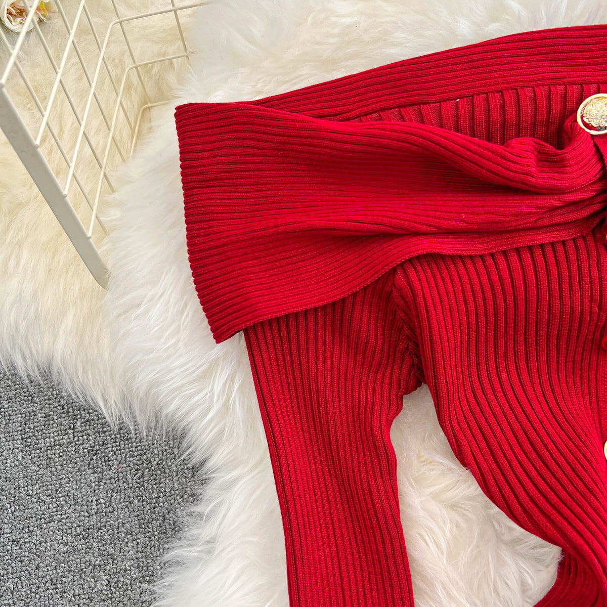 Vintage Off-shoulder Knitted Split Dress