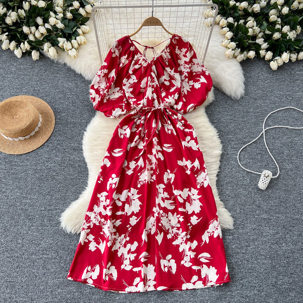 V-neck Pattern Printed Vintage Dress