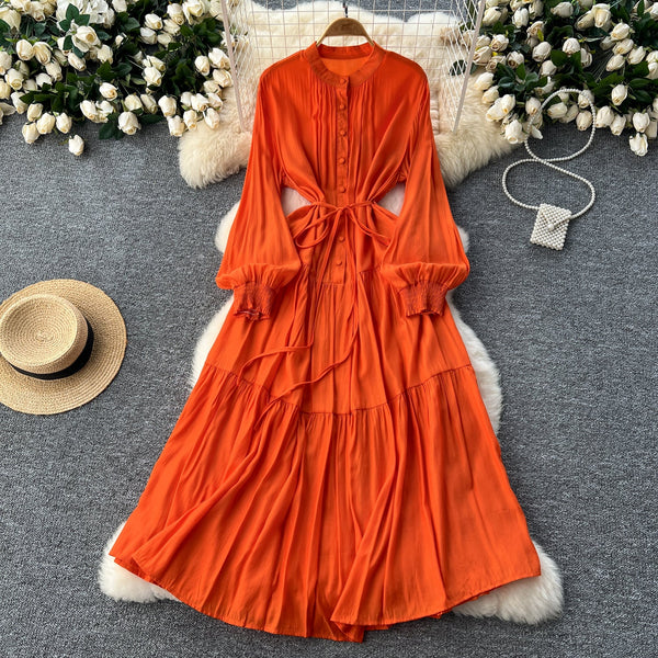 Vintage Solid Color Shirt Dress