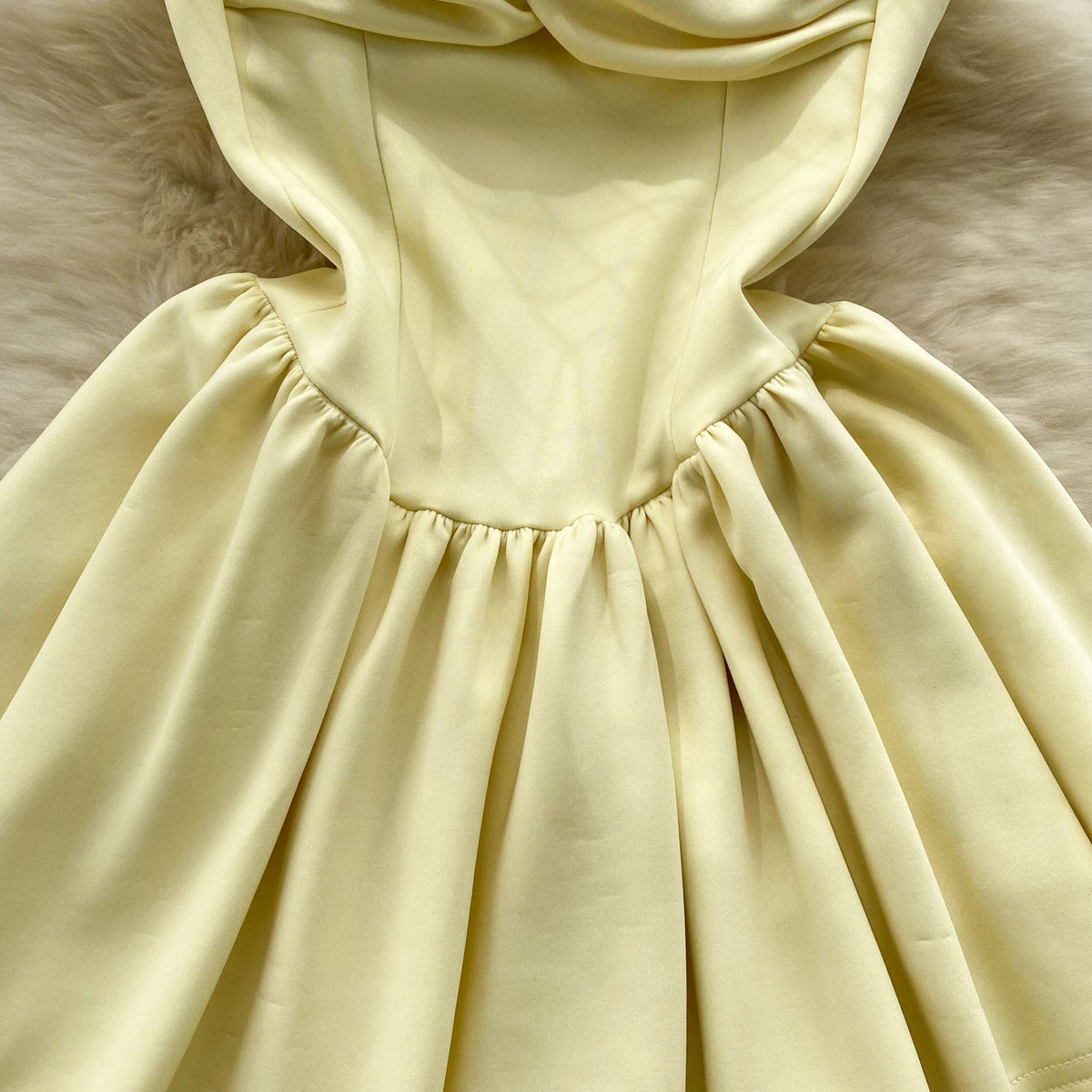 Creamy Color Pleated Slip Dress