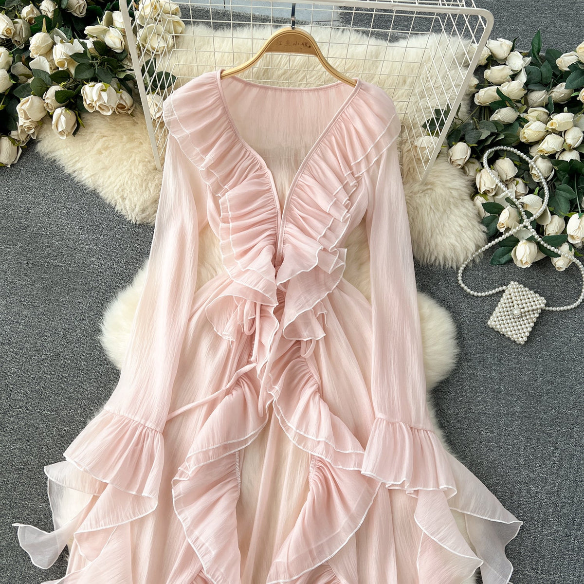 Fairy Pink Ruffled Chiffon Dress