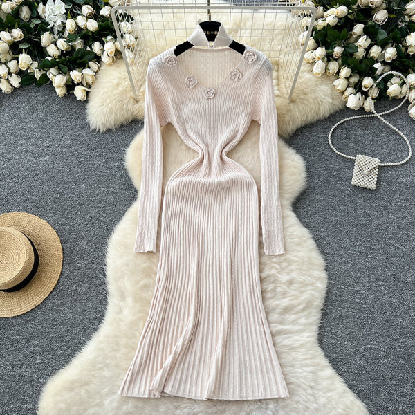 3d Flower Knitted Dress with Choker