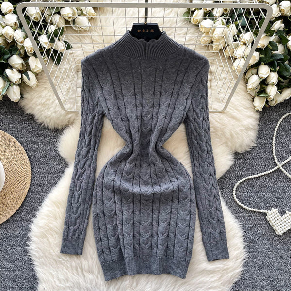 Niche Twisted Knit Backless Sweater Dress
