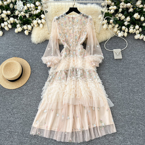 Fairy Floral Embroidered Puffy Dress