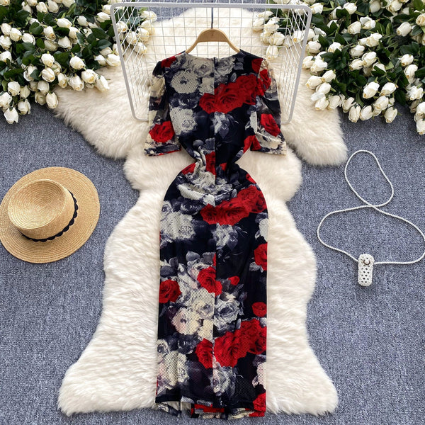 High-end Pleated Floral Printed Dress