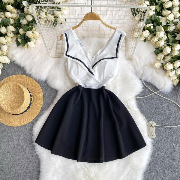 Navy Collar Color Blocking Dress