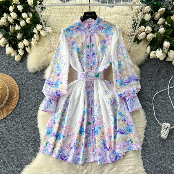 Vintage Floral Shirt Dress with Belt