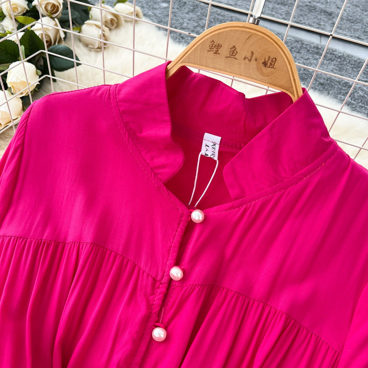 Courtly Lace-up Patchwork Shirt Dress