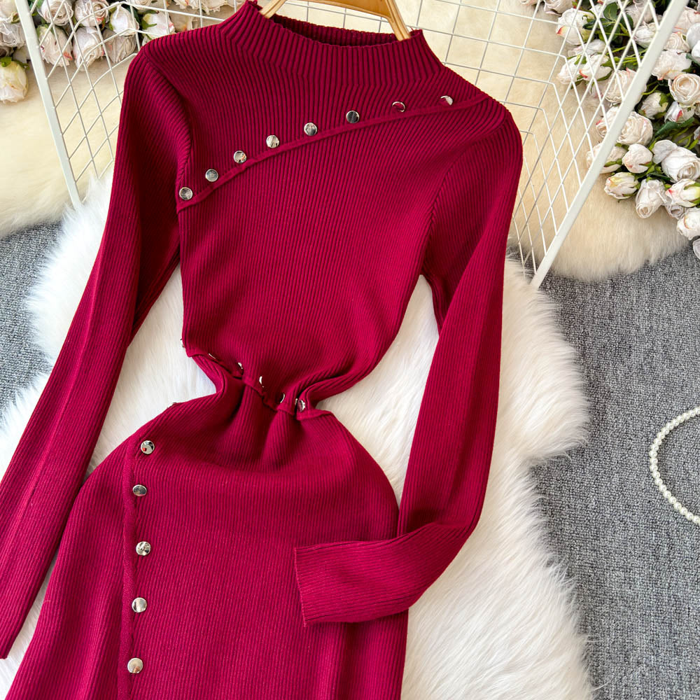 Hand-stitched Buttons Bottoming Knit Dress
