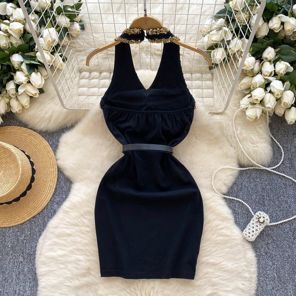 Premium Sequin Beaded Halter Dress