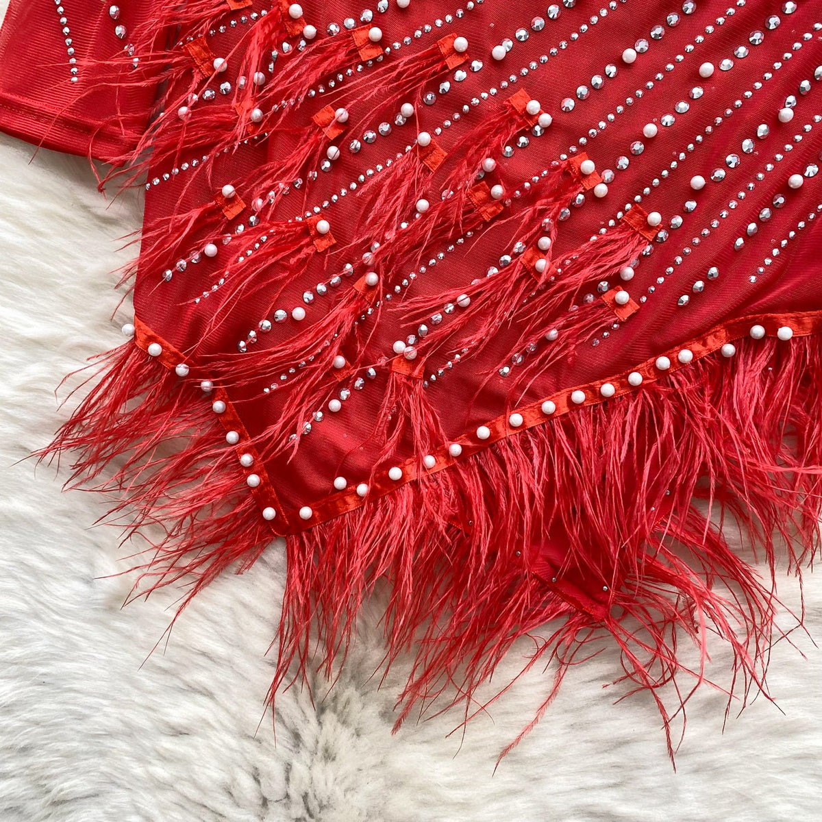 Rhinestone Studded Fringed Mesh Dress