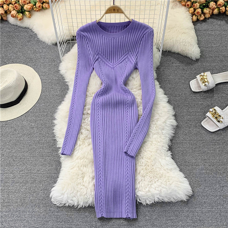Bodycon Solid Color Knitted Dress