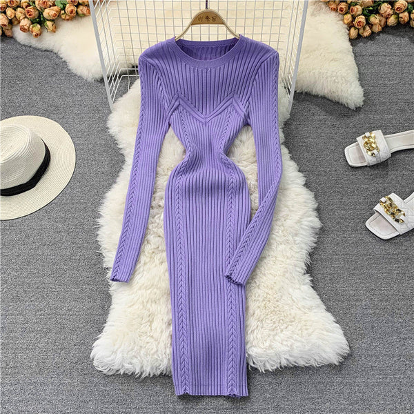 Bodycon Solid Color Knitted Dress
