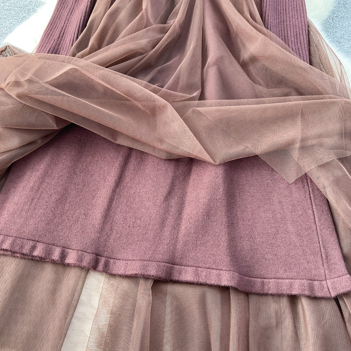 High-end Mesh Patchwork Sweater Dress