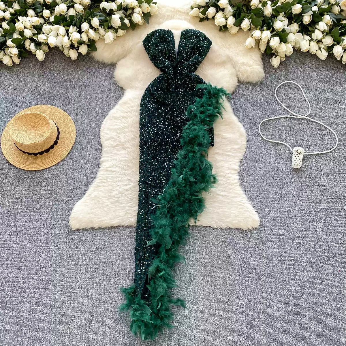 Irregular Design Sequined Velvet Dress
