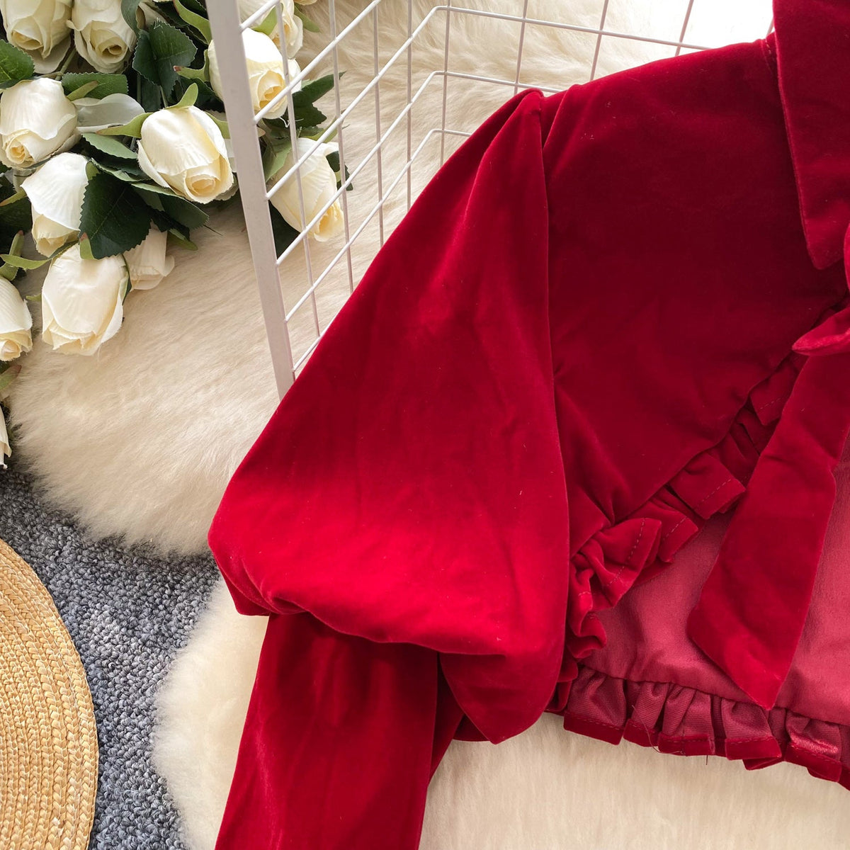 Puffy Cape & Suede Slip Dress 2Pcs