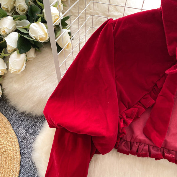 Puffy Cape & Suede Slip Dress 2Pcs