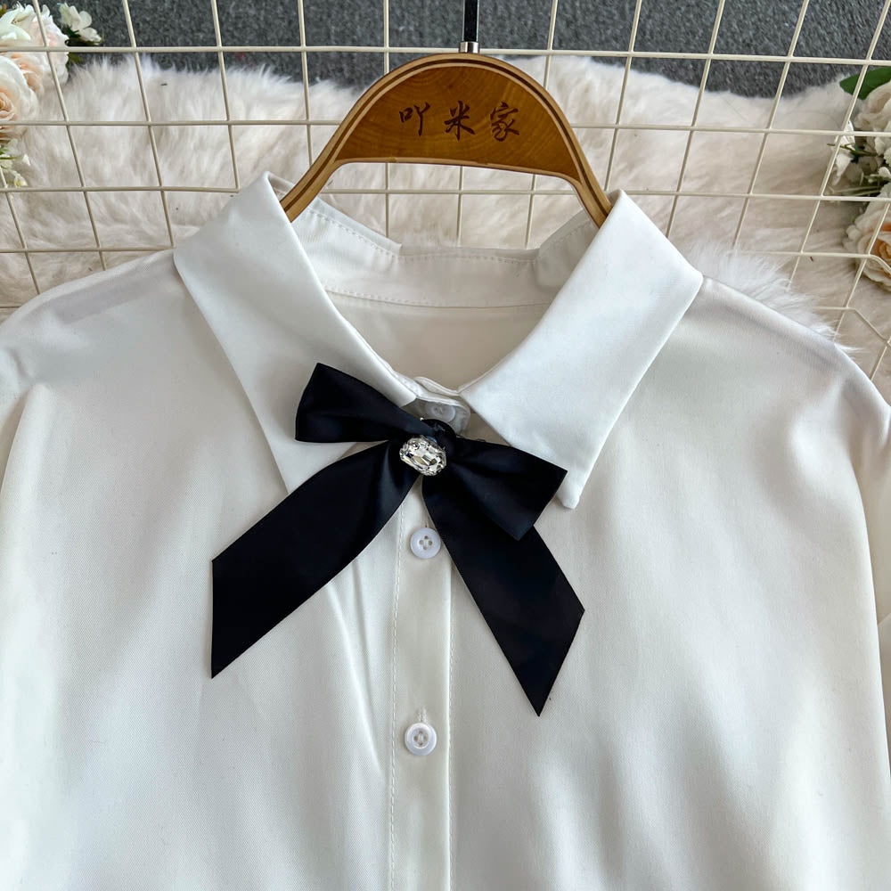 Tweed Vest Dress&White Shirt 2Pcs