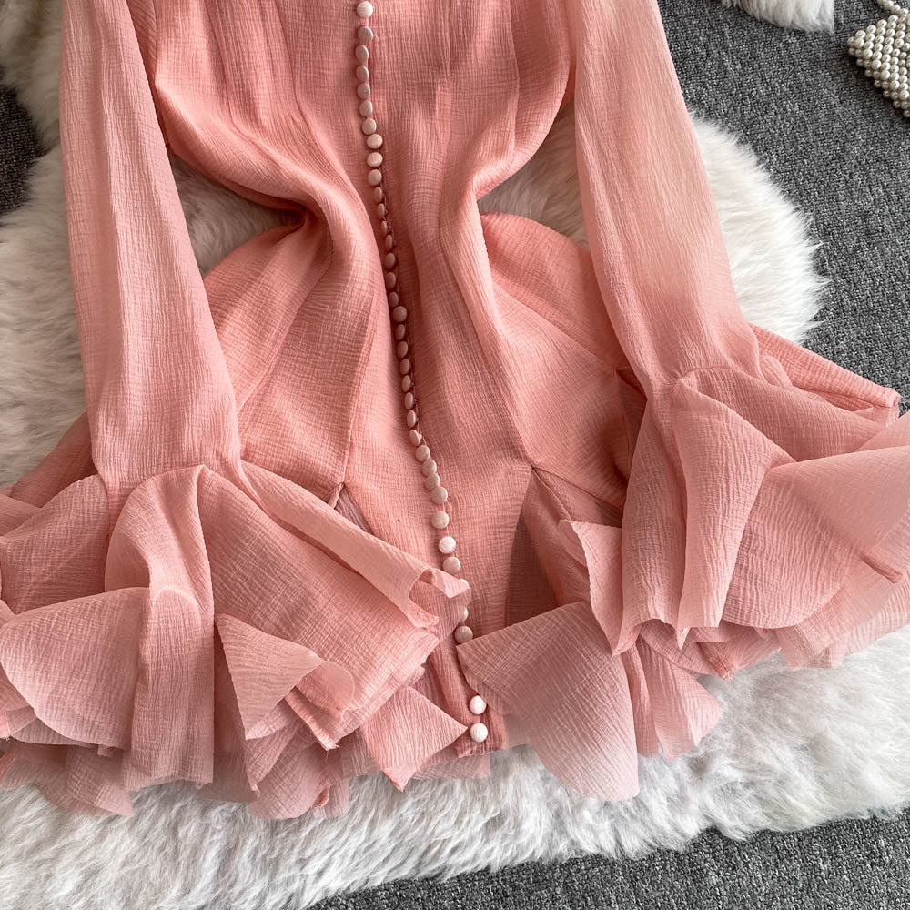 Round Collar Ruffled Pendulum Dress